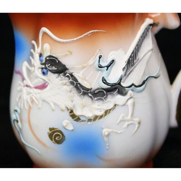 5 Pc Orange Moriage Dragonware Tea Set Teapot Sugar Bowl Creamer Pitcher Japan - Picture 2 of 11